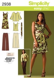 2938 SIMPLICITY SLEEVELESS DRESS, BELT, TOP,  PANTS LENGTHS PATTERN 10-16, 20-28W